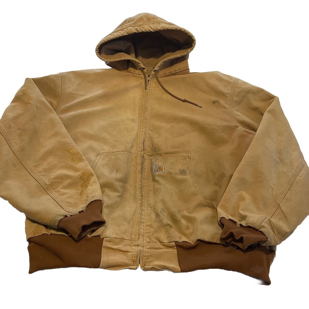 Vintage Distressed Carhartt Mens Brown Hooded Thermal Jacket J131 BRN 2XL USA